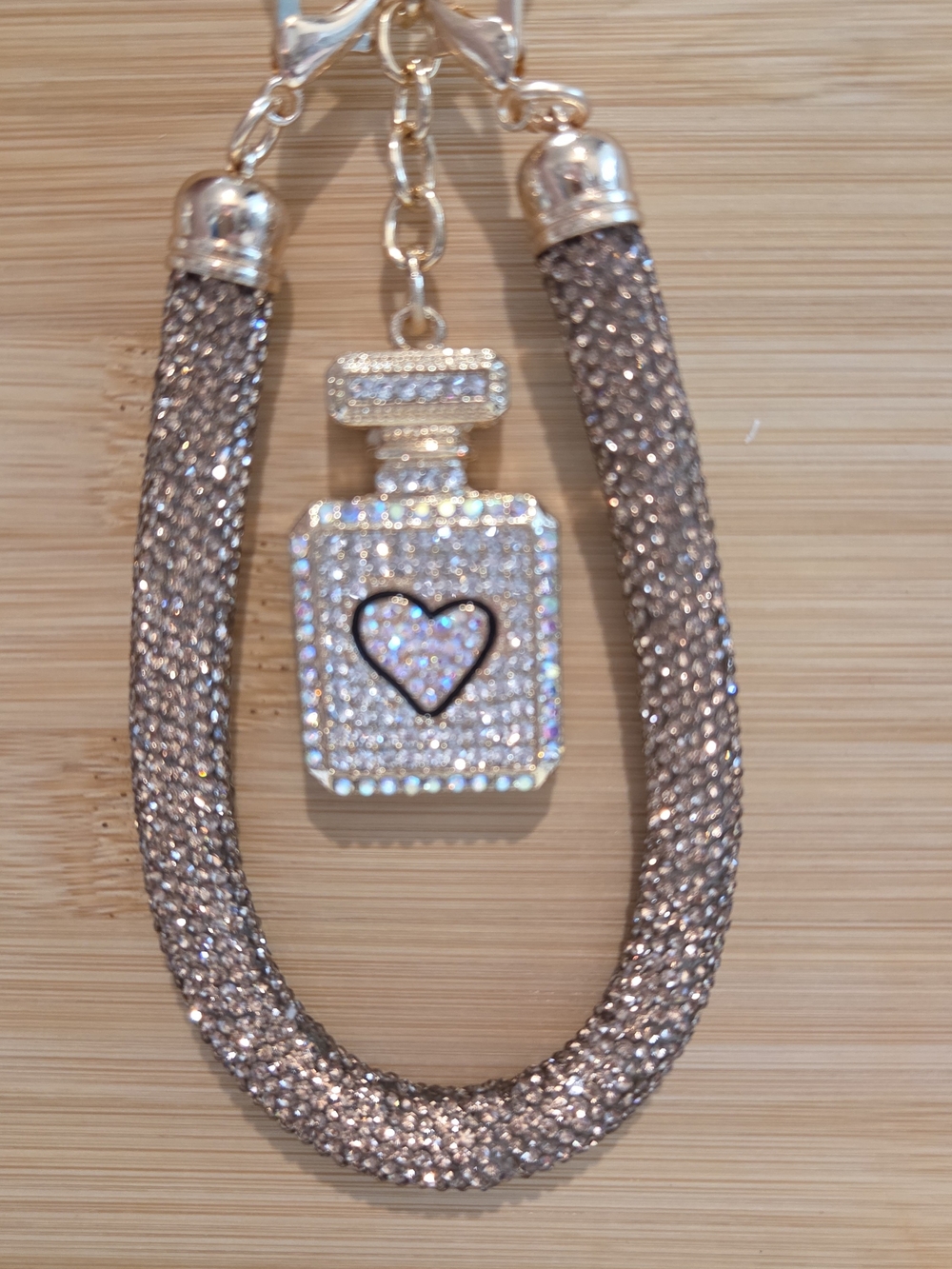 Glam Rhinestone Perfume Bottle Keychain & Crystal Mesh Wristlet Bag Charm 💖